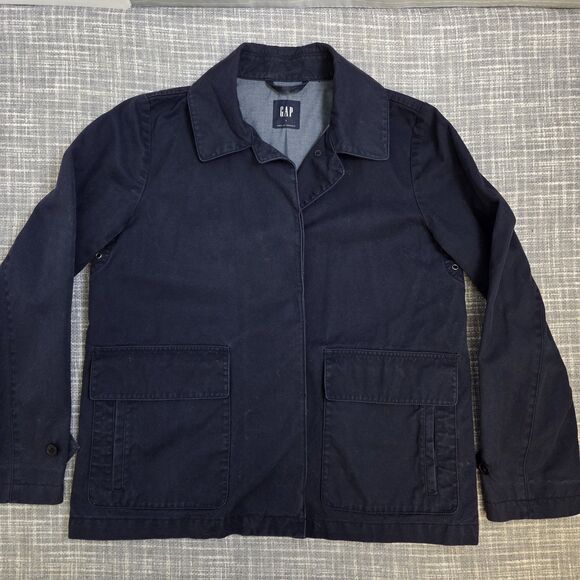 GAP Short Macintosh Jacket Barn Coat Canvas Navy Women’s L - Picture 9 of 10